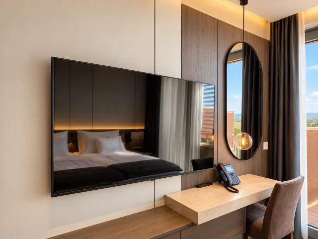 Tisch und Fernseher im Zimmer